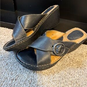 BOC Brown Leather Wedge Sandals